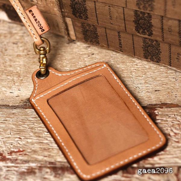 IDカードホルダー ヌメ革 サドルレザー  革ケース 栃木レザー 手縫い オーダーメイド 職人 ネックストラップ付 社員証入れ ガイア2096 gaea2096_leatheridcase