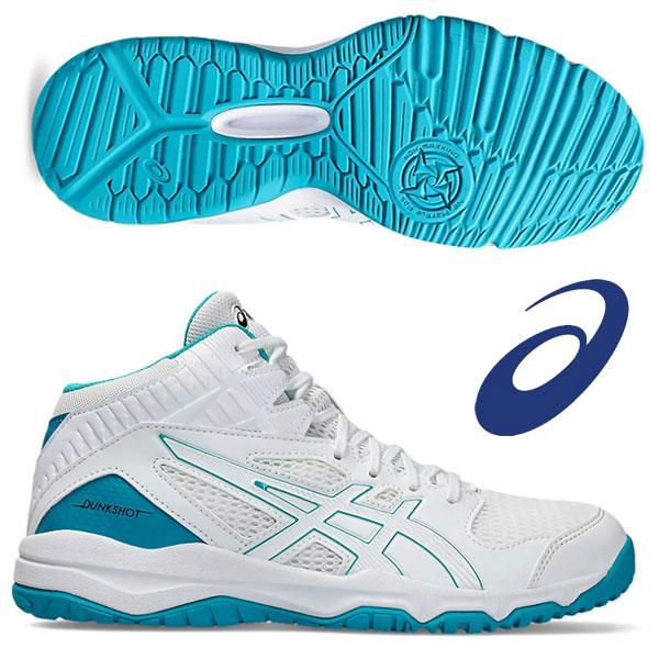 値下げ可asics バスケットボールシューズ ホワイト/ブルー ASICS アシックス DUNKSHOT MB 9 （ホワイト/ラグーン) 1064A006 109