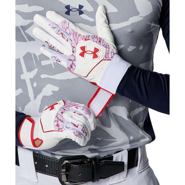 ◆◆◎メール便発送 ＜アンダーアーマー＞ UNDER ARMOUR UA CLEAN UP BATTING GLOVES(野球＆ソフトボール/メンズ) 6001310 (White/Red(101))