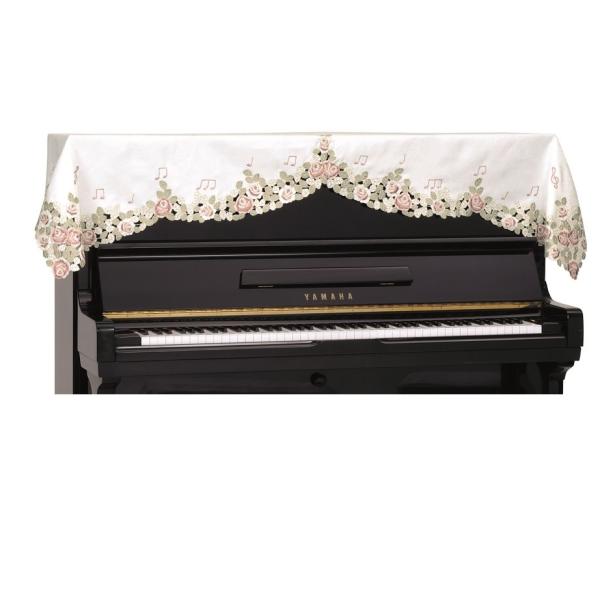 アップライトピアノカバー　LPT-237MW　カットワークレース音符＆バラ刺繍　アップライトピアノトップカバー