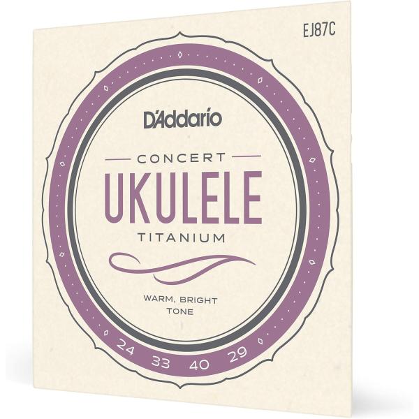 D'Addario EJ87C Titanium Ukulele コンサートウクレレ用セット弦 高密度なモノフィラメント材を使用し、ブライトなサウンドながらナイロンに似た滑らかな 感触を実現。より大きな音量と、繊細なダイナミクスを同時に手に...