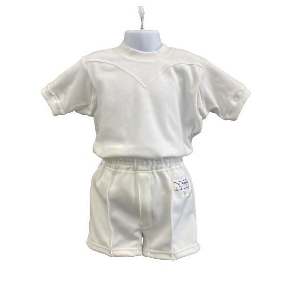 ショートパンツ後ろポケット付きチャック付きタグに名前記入ができるます生産地：日本素材：ポリエステル85％・綿15％カラー：白(3687-00-90)南和繊維工業株式会社サイズ（ウエスト／身長）110（ウエスト：49〜55　身長：105〜11...