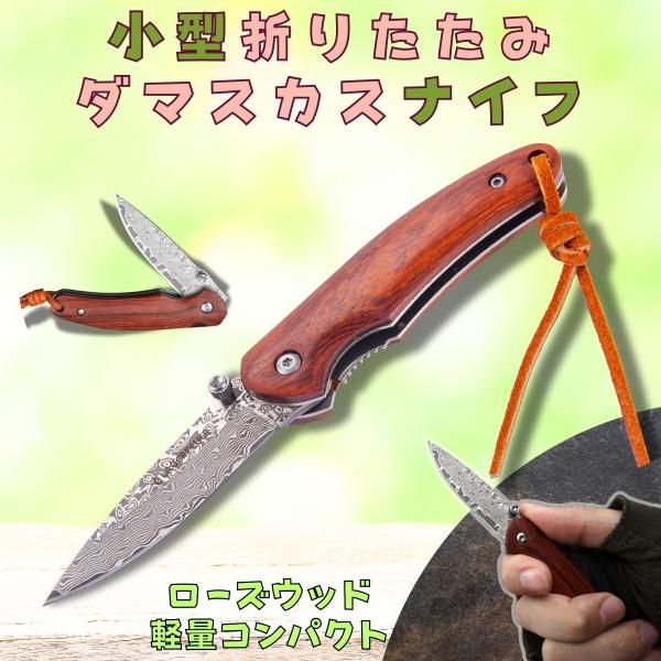 ナイフ アウトドア 小型 折りたたみ ダマスカス フォールディング