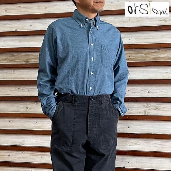 orSlow（オアスロウ） スモールチェックインディゴシャンブレー 