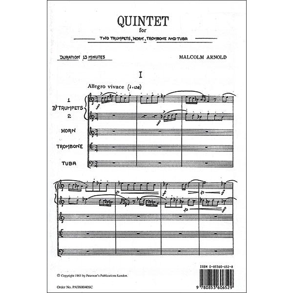 楽譜 M.アーノルド／金管五重奏曲第1番 Op.73（Score Only