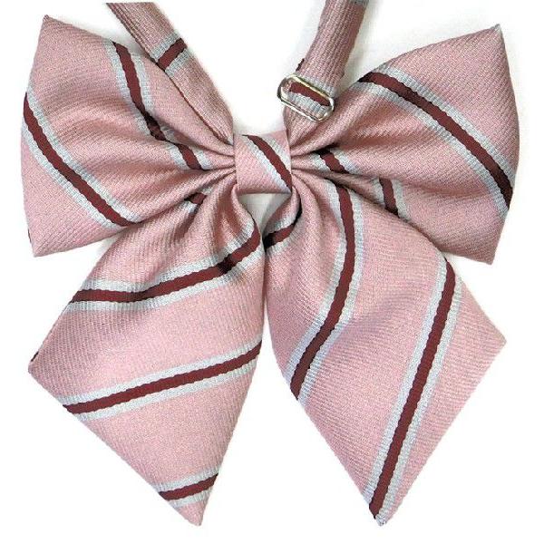 CandySugar(キャンディシュガー）落ち着いたピンクのベースに淡いグレーとエンジのストライプのスクールリボン★ストラップは長めなので衿周りが小さい場合や、第一ボタンを留めて着用する場合には少しつまんで縮めてください。★★当社取扱いのセ...