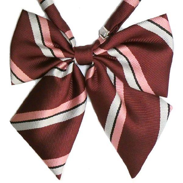 CandySugar(キャンディシュガー）エンジに白とピンクのストライプのスクールリボン★ストラップは長めなので衿周りが小さい場合や、第一ボタンを留めて着用する場合には少しつまんで縮めてください。★★当社取扱いのセーラー服でも着用できます。...