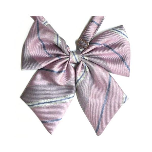 ＜この商品はメール便のご利用が可能です。ご希望の場合は配送設定で「メール便(ゆうパケット)」または「ネコポス」をお選び下さい。＞CandySugar(キャンディシュガー）ピンクラベンダーとサックス、白、シルバーラメのストライプのスクールリボ...