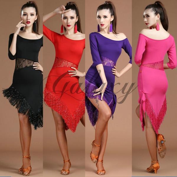ラテンダンス衣装 社交ダンス ワンピース フリンジ 4色 Hylk26 舞台 上質 ステージ衣装 コスチューム