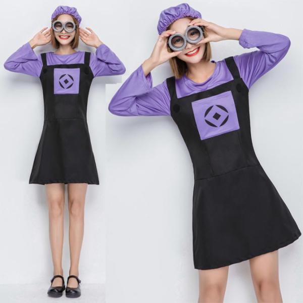 ハロウィン ミニオン風 パープル ワンピース 悪人 悪党 大人用 ステージ パーティー イベント コスプレ衣装 Ps3228 Ps3228