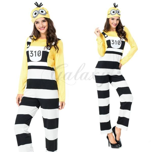 ハロウィン 囚人服 泥棒 イエロー オールインワン 犯人 監獄 帽子付き コスチューム コスプレ衣装 Ps3490 Ps3490 Con