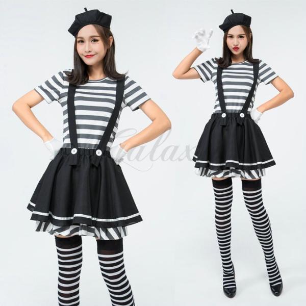 ハロウィン 囚人服 泥棒 犯人 監獄 吊りスカート 帽子付き コスチューム コスプレ衣装 Ps3492 Ps3492 Con