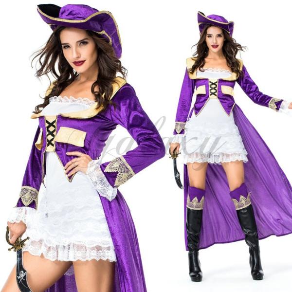 ハロウィン パイレーツ カリブ カリビアン 海賊 女海賊 王女 コスプレ衣装 ワンピース パープル お金を節約 Ps3543 貴族
