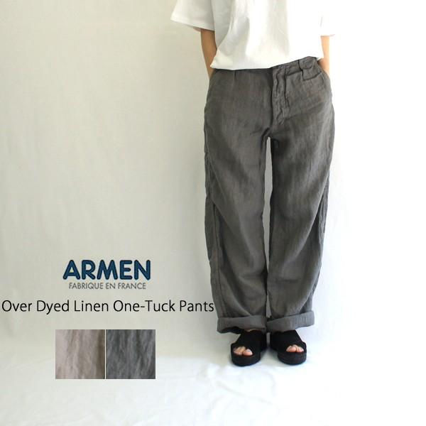 ARMEN アーメン 製品染めリネンヘリンボーンワンタックパンツ NAM1203LH レディース ワイドパンツ ワークパンツ 麻 プレゼント ギフト