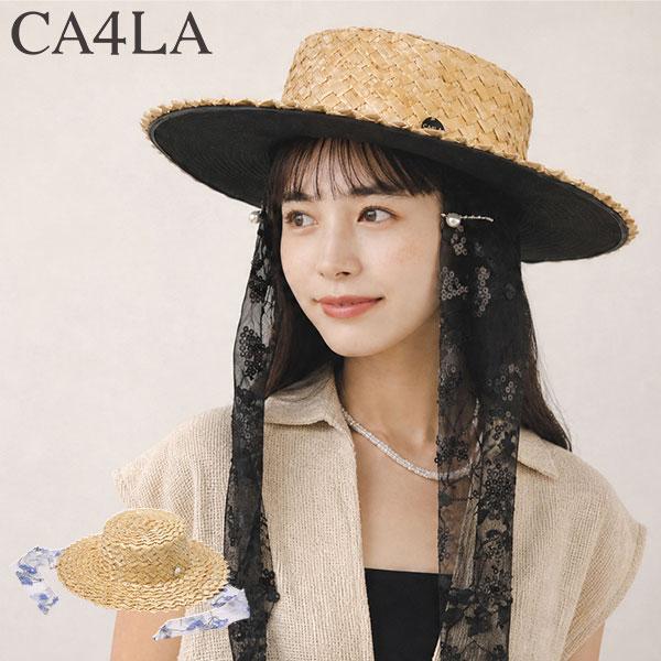 最大51%★6/29迄 CA4LA カンカン帽 帽子 レディース カシラ 春夏 春 夏 麦 麦わら帽子 つば広 リボン レースリボン Main Collection BALLERINE SHK01303