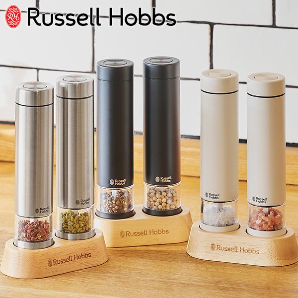 料理の仕上げにも食事中のひと足しにもスタイリッシュなデザインと片手操作の手軽さを兼ね備えた、電池式電動ソルト＆ペッパーミルの2本セット。カラー展開：Black(7935JP-BK)、NaturalWhite(7935JP-WH)、Silve...