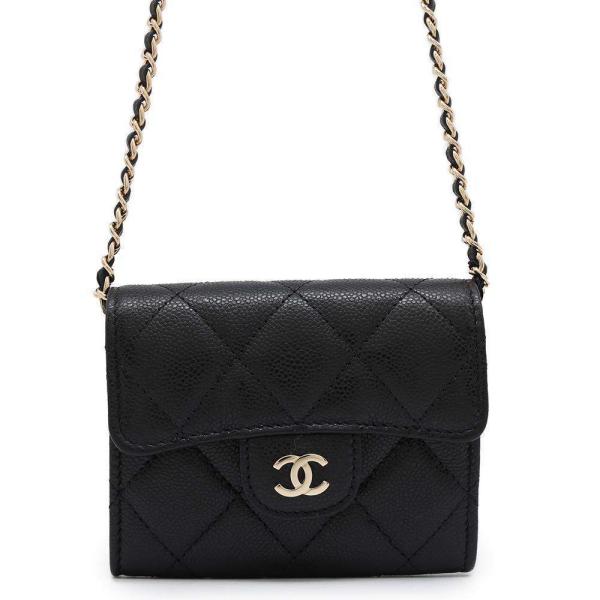 ♡ミニ姫♡ 専用ページ CHANEL 財布 マトラッセ キャビアスキン ブラック シャネル ミニチェーンウォレット カードケース マトラッセ キャビア