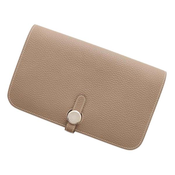 エルメス 長財布 ドゴンGM エトゥープ/シルバー金具 トゴ Y刻印 HERMES 