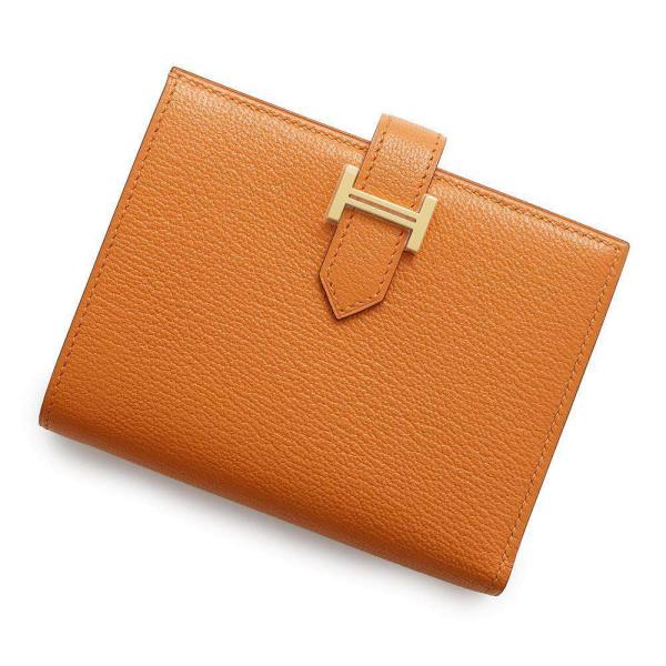 エルメス 二つ折り財布 ベアンコンパクト オレンジ/ゴールド金具