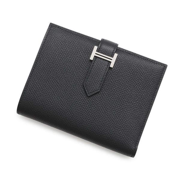【極美品】HERMES ベアンコンパクト　二つ折り財布　シルバー金具　黒 エルメス 二つ折り財布 ベアンコンパクト ブラック/シルバー金具