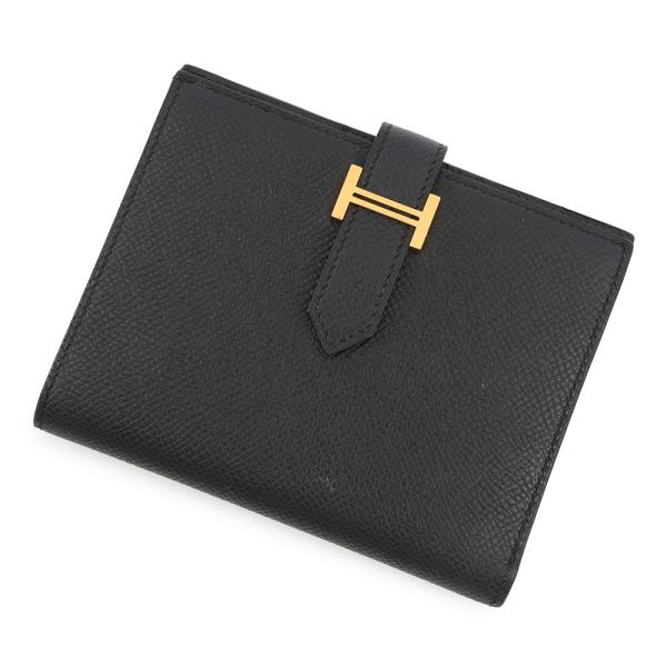 エルメス 二つ折り財布 ベアンコンパクト ブラック/ゴールド金具