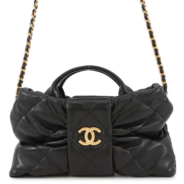 シャネル チェーンショルダーバッグ マトラッセ ココマーク ミニ ボウ バッグ シャイニーラムスキン AS5849 CHANEL 黒 2way gallery-rare_10801031