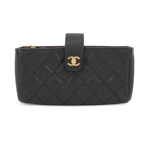 CHANEL シャネル キャビアスキン 小物入れ ポーチ デカロゴ 黒 CHANEL