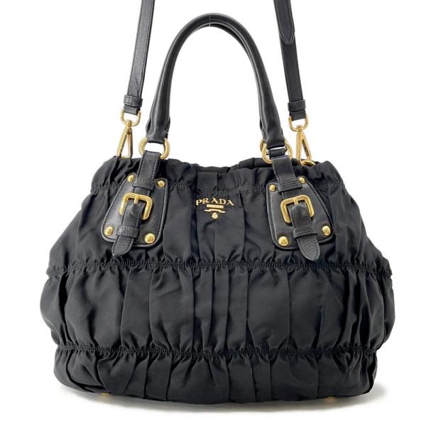PRADA プラダ　ナイロン　2way ブラック プラダ トートバッグ ギャザー ナイロン BN2346 PRADA 2way 黒 【安心