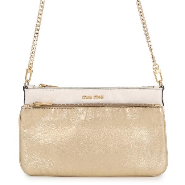 ミュウミュウ チェーンショルダーバッグ ロゴ レザー MIUMIU 【安心