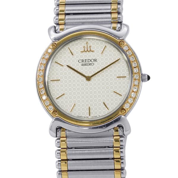 セイコー クレドール ダイヤベゼル 5A74-0190 SEIKO 腕時計 アイボリー