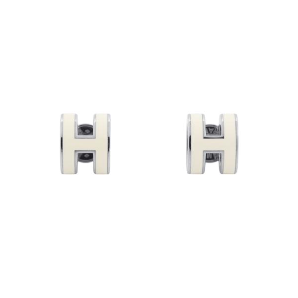 HERMES ポップH ピアス シルバーホワイト エルメス ピアス ミニ・ポップアッシュ ホワイト/シルバー金具 H