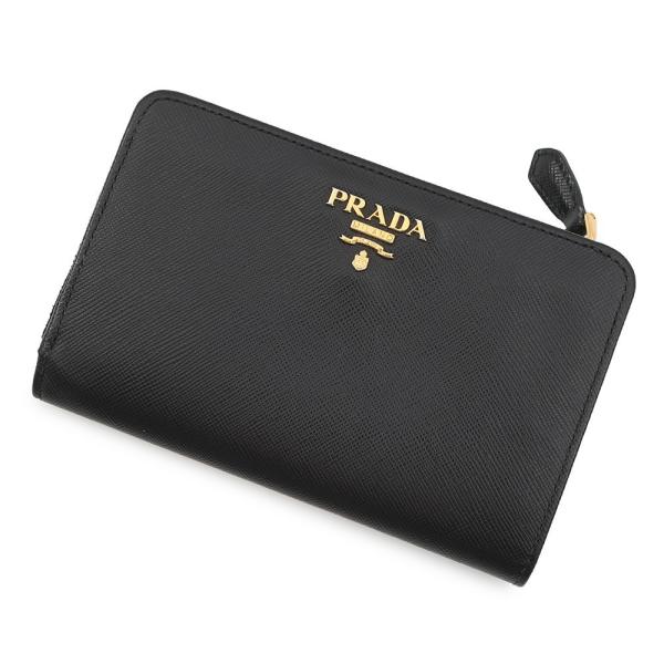 プラダ 二つ折り財布 ロゴ サフィアーノ PRADA 財布 黒 【安心保証