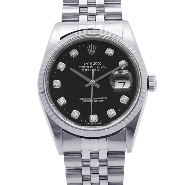 ロレックス デイトジャスト36 ランダムシリアル ルーレット SS/K18ホワイトゴールド 16234G  ROLEX 黒文字盤 10Pダイヤ ロレックス デイトジャスト36 ランダムシリアル ルーレット SS/K18