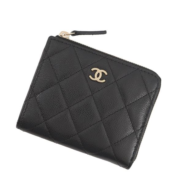 CHANELマトラッセキャビアスキン ケース 小銭入れ ブラックココマーク シャネル コインケース マトラッセ ココマーク キャビアスキン L字