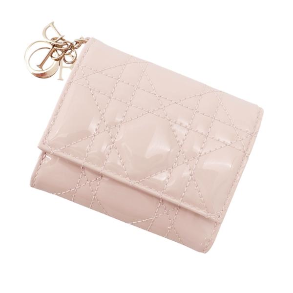 Dior 三つ折り財布 パテントレザー カナージュ クリスチャン・ディオール 三つ折り財布 レディ ディオール ロータス