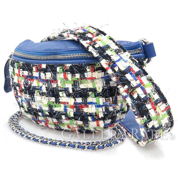 CHANEL（シャネル） ウエストバッグ ツイード ラムスキン ブルー
