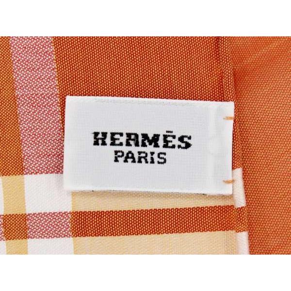 エルメス ハンカチ チェック ストライプ コットン ハンカチーフ オレンジ 無料 メンズ バンダナ Hermes