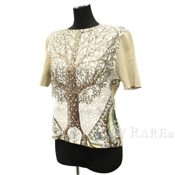 HERMES エルメス トップス ツリー 木 シルク コットン 異素材切り替え  