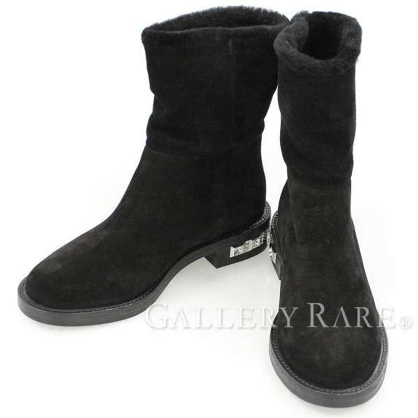 可愛い♡ミュウミュウスエードビジュームートンブーツ 黒 38.5