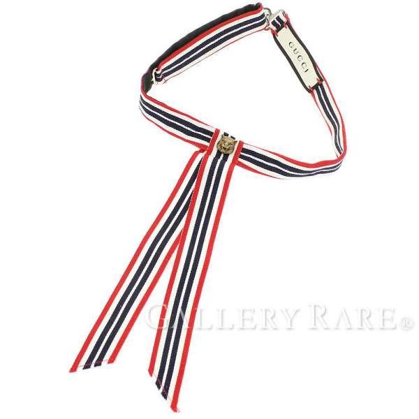 GUCCI グッチ ボウタイ キャットヘッド付き ストライプ ネックボウ  
