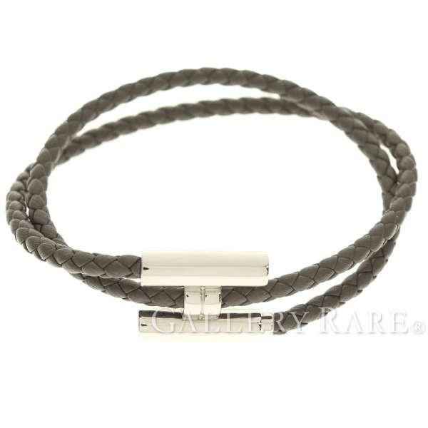 HERMES エルメス　トゥルニス　シルバー金具　2連ブレスレット　箱付き HERMES（エルメス） ブレスレット トゥルニ トレッセ グレー×シルバー