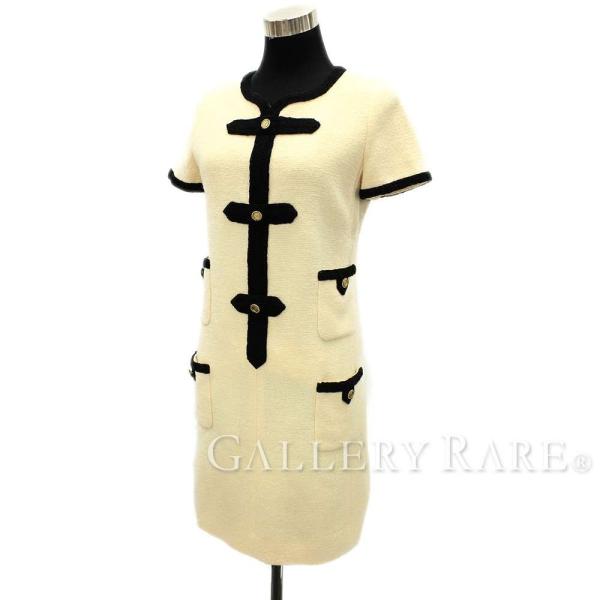 シャネル ワンピース 半袖 バイカラー ウール 格安saleスタート ココボタン P Chanel ブラック レディースサイズ38 ベージュ 05a