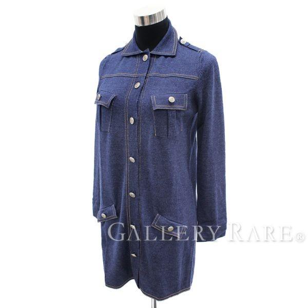 シャネル ワンピース 長袖 ニット ココマーク ウール シルク ステッチ 服 最新 P ネイビー レディースサイズ36 Chanel
