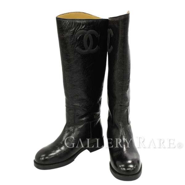 サマーセール シャネル 買い物 ロングブーツ ココマーク 38c Chanel ブラック ジョッキーブーツ G Other 靴 レザー