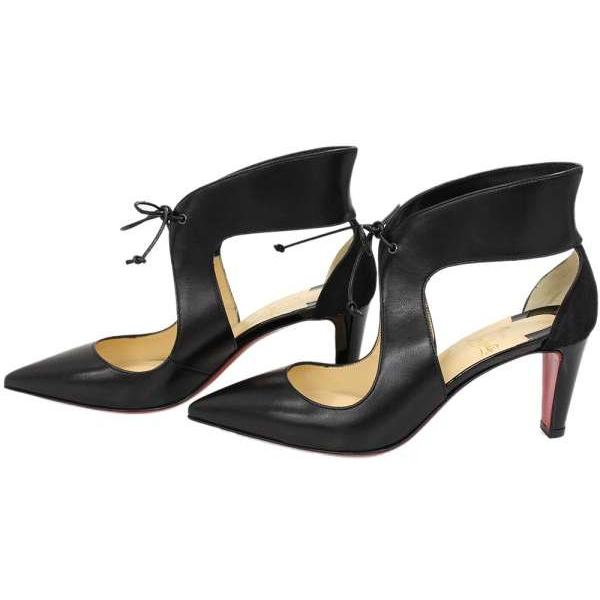 ルブタン パンプス 編み上げ ブラック クリアランスsale 期間限定 レッド レザー シューズ 靴 レディースサイズ36 リボン ヒール 黒