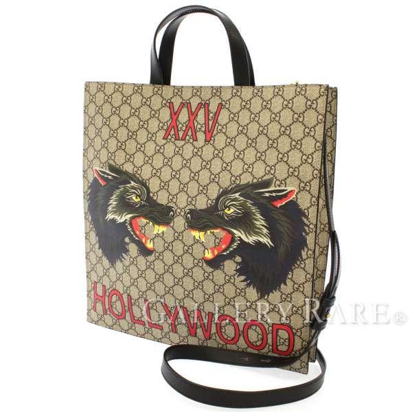 新作入荷 グッチ トートバッグ Ggスプリーム ダブルウルフ プリント Gucci バッグ 2way メンズ ショルダーバッグ