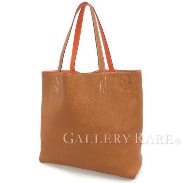 HERMES（エルメス） トートバッグ ドゥブルセンス36 ゴールド×オレンジ