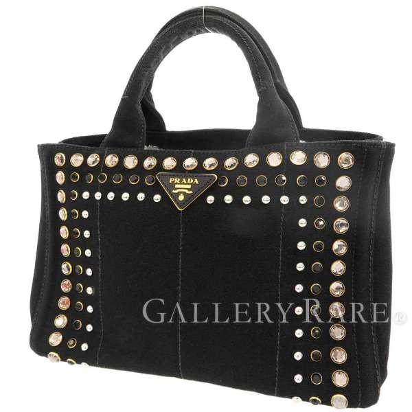 プラダ トートバッグ カナパ ビジュー スタッズ付き 2wayショルダー  