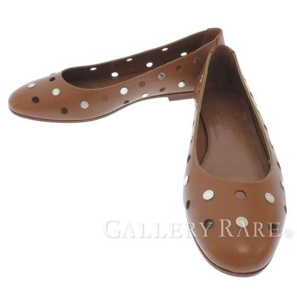 新作製品 世界最高品質人気 エルメス フラットシューズ パンチング セリエ バレエシューズ 靴 パンプス レディースサイズ36 Hermes ブラウン