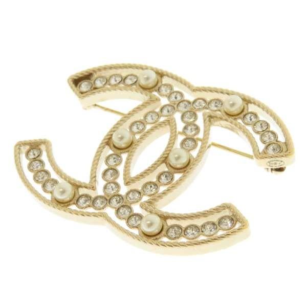 海外輸入 シャネル ブローチ ココマーク ラインストーン フェイクパール ピンブローチ アクセサリー 安心保証 Chanel B19s